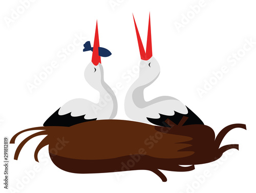 Obraz na płótnie Stork in nest, illustration, vector on white background.