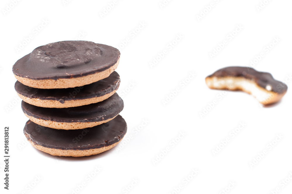 Chocolate cookies isolated on white background.Copy space Chocolate cookies isolated on white background.Copy space