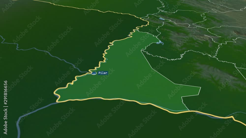 Ñeembucú - department of Paraguay with its capital zoomed on the physical map of the globe. Animation 3D Ñeembucú - department of Paraguay with its capital zoomed on the physical map of the globe. Animation 3D