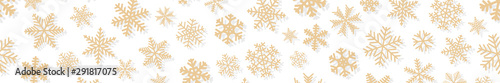 Christmas horizontal seamless banner of snowflakes of different shapes and sizes with shadows. Beige on white
