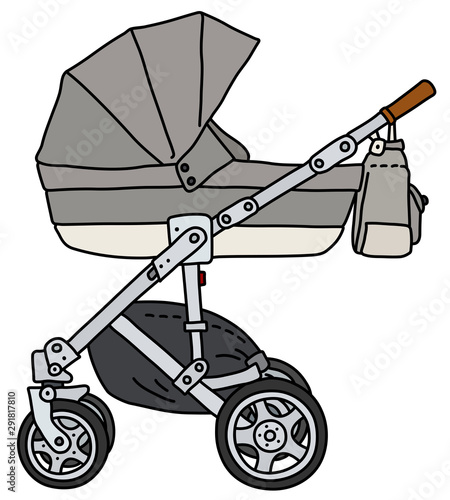 The vectorized hand drawing of a light gray stroller