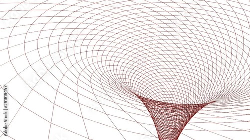 The representation of a black hole with a red wireframe surface showing time-space falling to the singularity - 3D rendering videoclip
