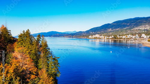 Burrard Inlet and West Vanouver Viewed From Lionsgate Bridge On A bright EArly Fall Day
