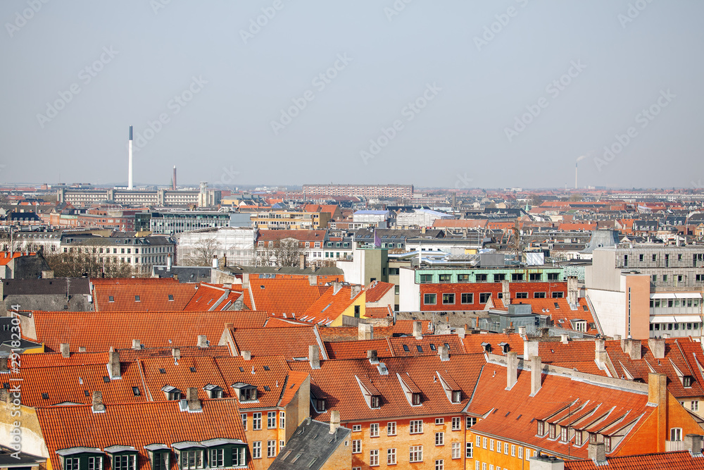 top roofs aerial view of Copenhagen
