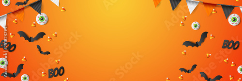 Halloween decoration banner, party invitation concept background with bats