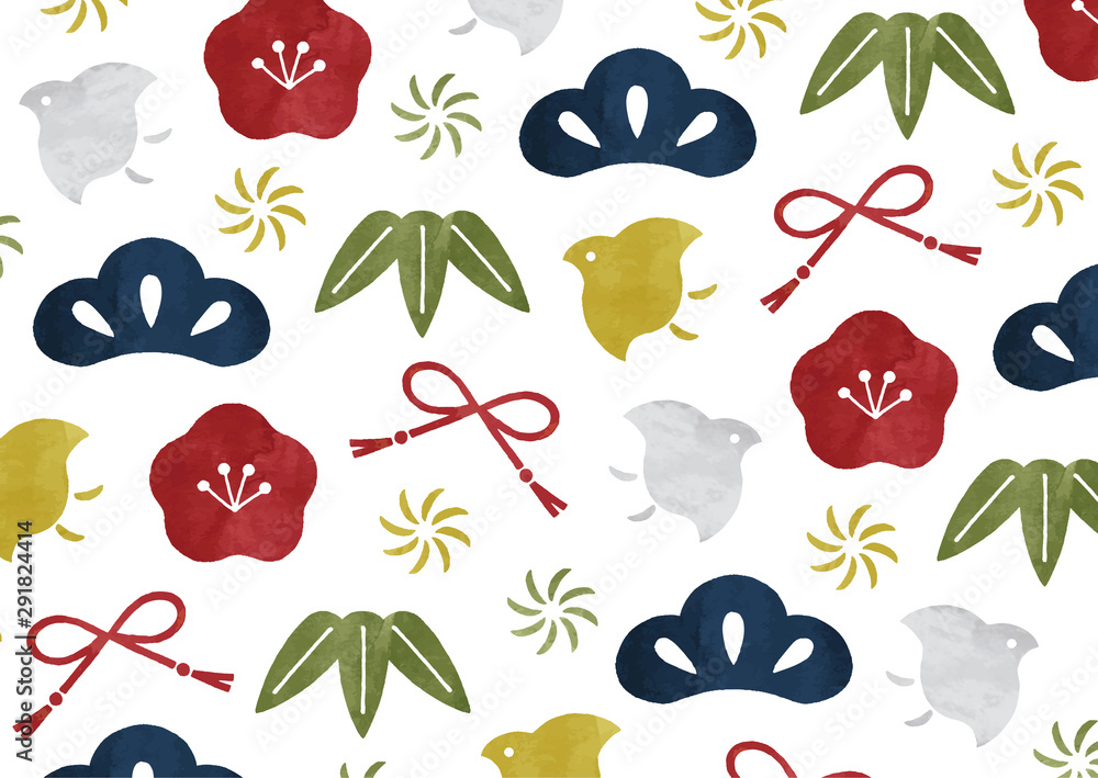 ポップな和柄松竹梅水彩 Stock ベクター Adobe Stock