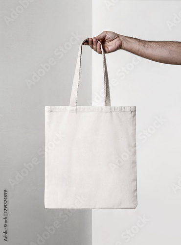squared white tote fabric bag