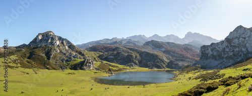 panoramic vision of Covadonga lake in Asturias