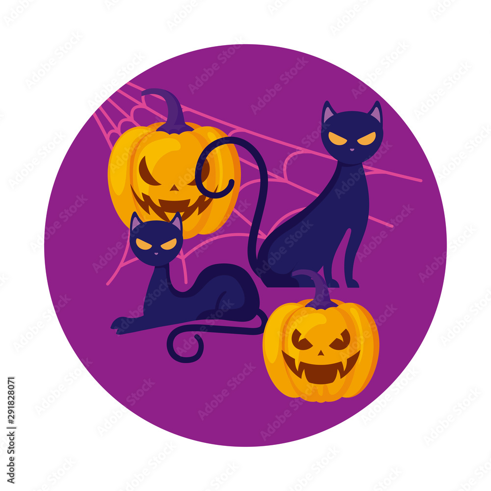 pumpkins with cats in halloween scene pumpkins with cats in halloween scene