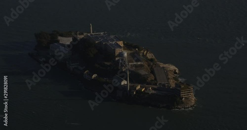 Aerial shot, day, zoom on alcatraz island, drone