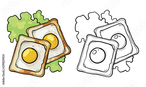 Sandwich with Fried egg or egg toast, lunch, fast food cartoon style. Vector illustration