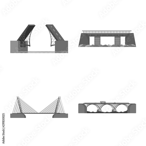 Vector design of design and construct sign. Set of design and bridge stock vector illustration.