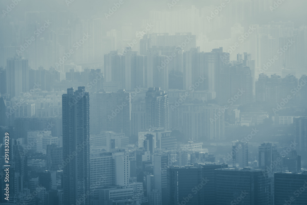 Hong Kong city in blue creative filter