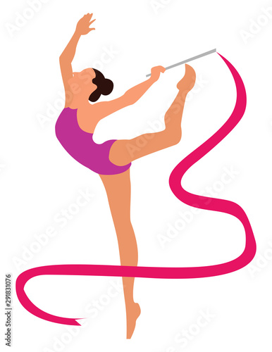 Rhythmic gymnastics, illustration, vector on white background.
