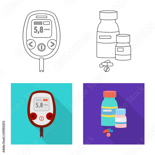 Vector design of diet and treatment icon. Set of diet and medicine stock vector illustration.