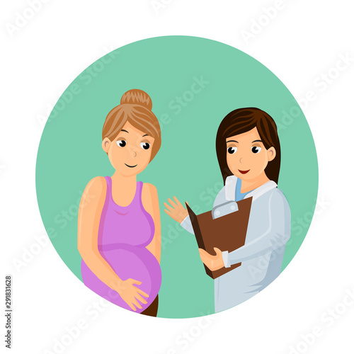 Pregnant Woman Visiting Doctor Vector Illustration