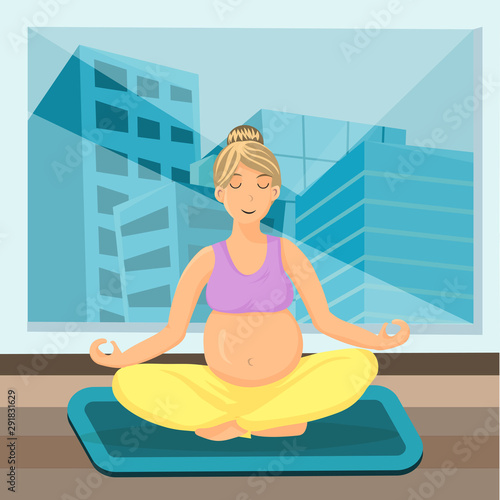 Prenatal Breathing Meditation Flat Illustration