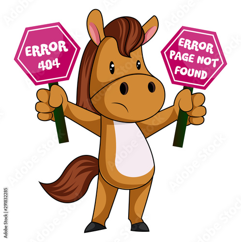 Horse with 404 error, illustration, vector on white background.