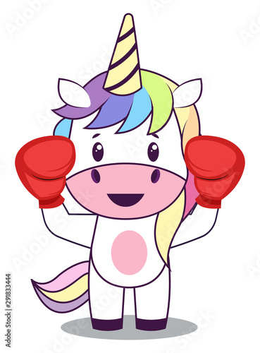 Unicorn with boxing gloves illustration vector on white background.