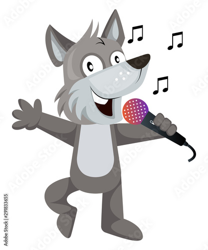 Wolf with microphone illustration vector on white background.