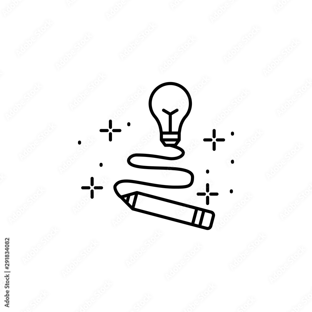 Creative, pencil, light bulb icon. Element of genius icon. Thin line icon Creative, pencil, light bulb icon. Element of genius icon. Thin line icon