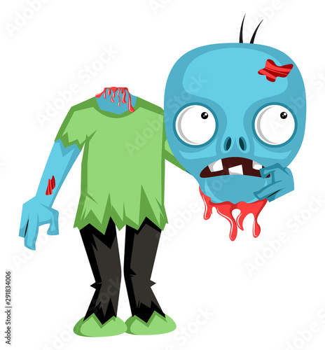 Zombie holding head illustration vector on white background.