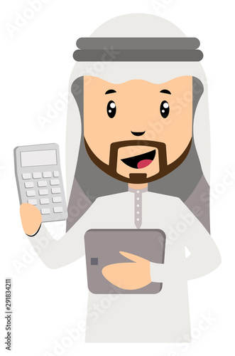 Arab men with calcualtor illustration vector on white background. photo