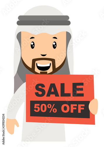 Arab men with sale sign illustration vector on white background.