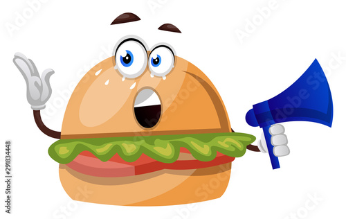 Burger with megaphone illustration vector on white background.