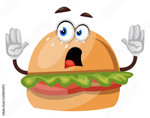 Scared burger illustration vector on white background.