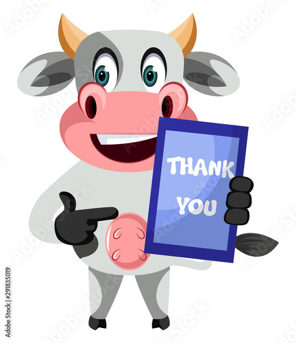 Cow with thank you sign illustration vector on white background.