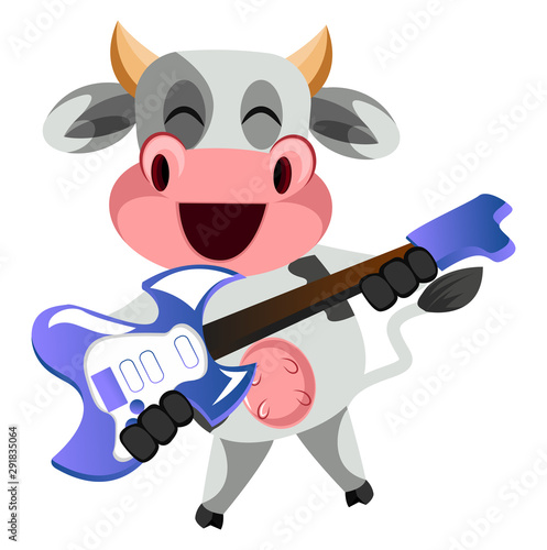 Cow with guitar illustration vector on white background.