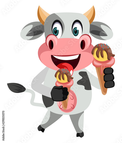 Cow with ice cream illustration vector on white background.