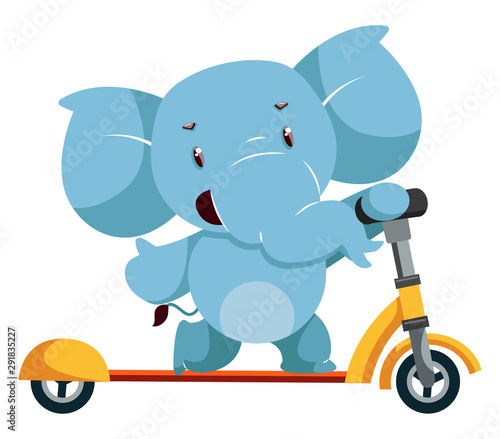 Elephant on yellow scooter illustration vector on white background.