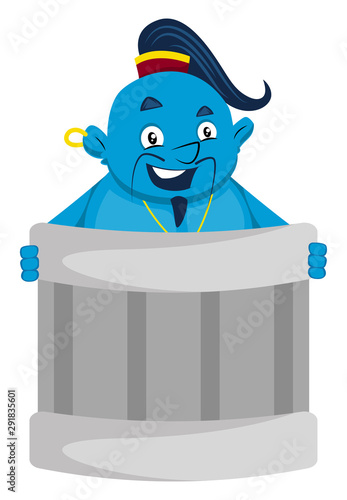 Genie in trash can illustration vector on white background.