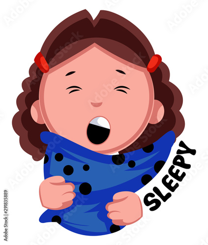 Sleepy girl illustration vector on white background.