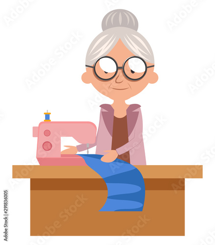 Granny sewing machine illustration vector on white background.