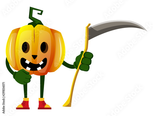 Pumpkin with sickle illustration vector on white background.