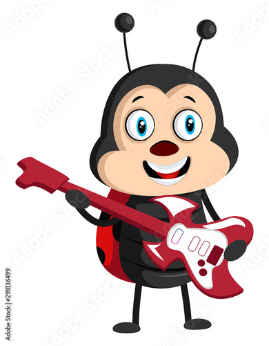 Lady bug with guitar, illustration, vector on white background.
