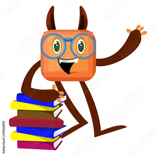 Monster with books, illustration, vector on white background.
