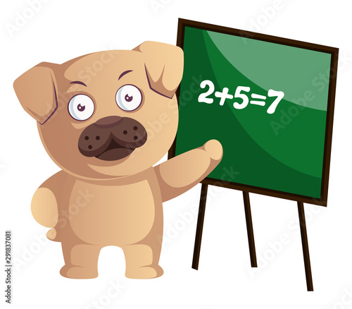 Pug doing math, illustration, vector on white background.
