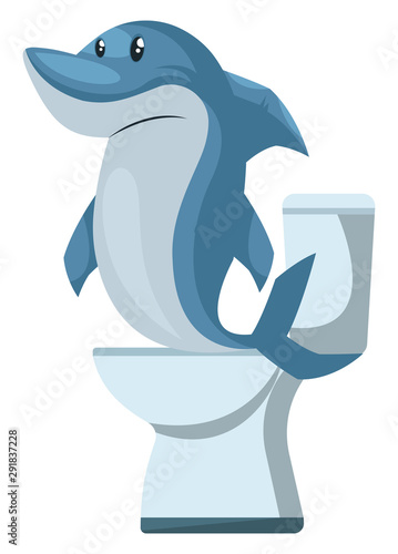 Shark at wc, illustration, vector on white background.