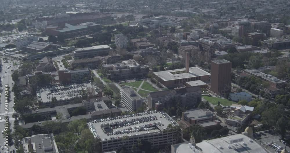 Aerial shot, day, fly by panorama of USC campus, drone Aerial shot, day, fly by panorama of USC campus, drone