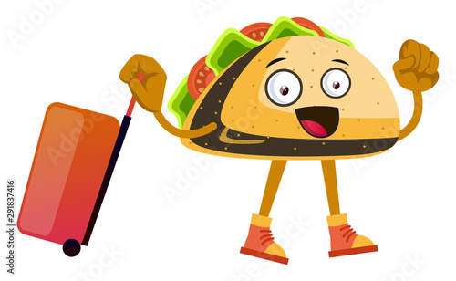 Taco with suitcase, illustration, vector on white background.