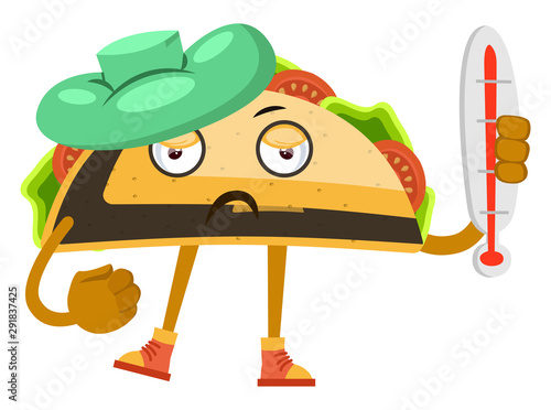 Taco is sick, illustration, vector on white background.