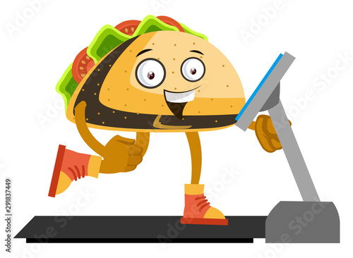 Taco on treadmill, illustration, vector on white background.
