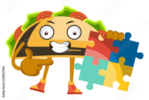 Taco with puzzle, illustration, vector on white background.