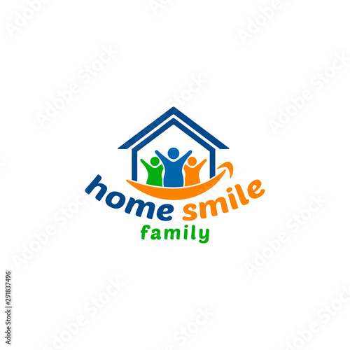 family smile at home logo vector icon ilustration, happy family with home