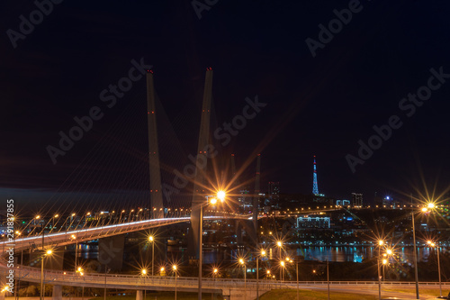 Golden bridge against the night sky