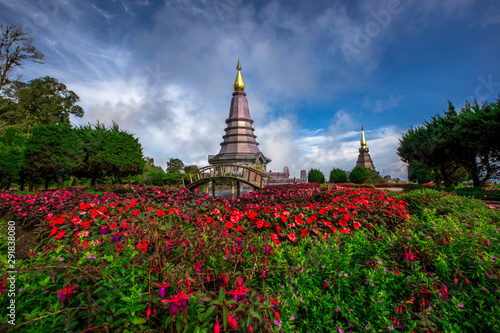 Landscape of two pagoda on the top of Inthanon mountain, Chiang Mai, Thailand. 